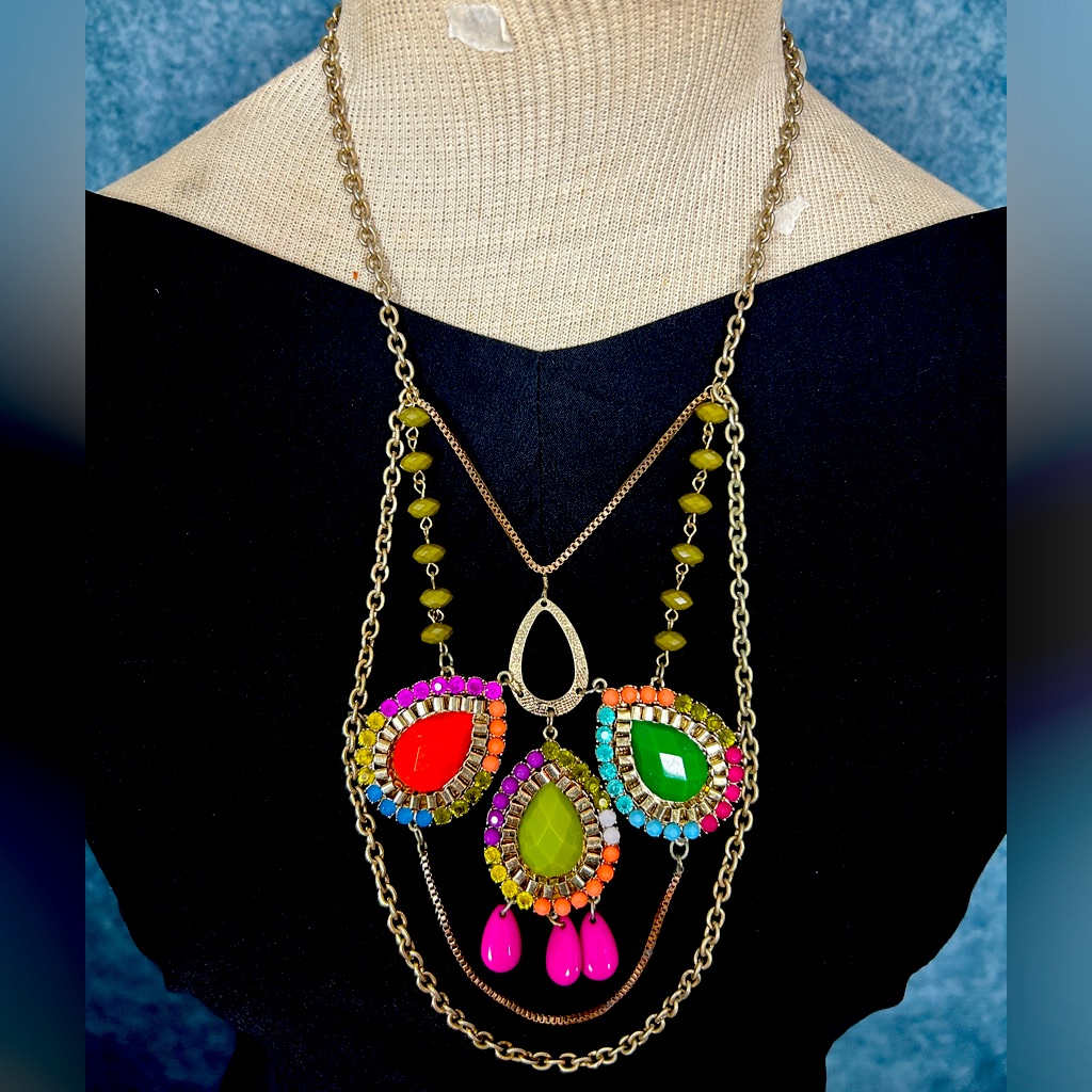 Vintage Multicolor Fringed Cocktail Necklace